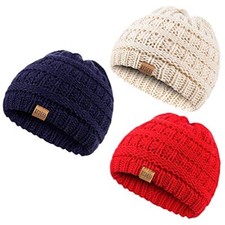 Baby Kids Winter Warm Hats, Infant Toddler Children Beanie 0-3T Beige red navy