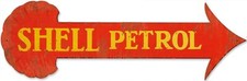 SHELL PETROL ARROW TO THE RIGHT 31" HEAVY DUTY USA MADE METAL AGED ADV SIGN