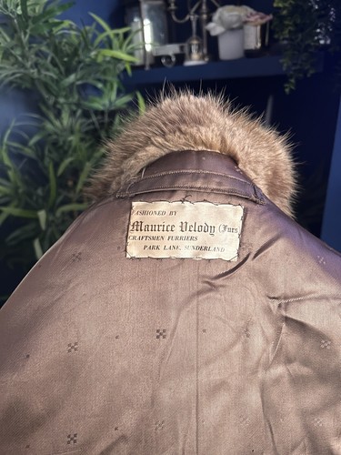 Vintage Maurice Velody 1950s Persian Lamb Coat Mink Fur Collar Brown Womens Uk12 - Picture 9 of 12