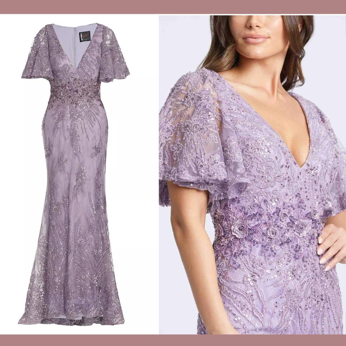 ●Mac Duggal●プリーツ シフォン Vネック フリル ミディドレス ピンクプリーツシフォンVネックラッフルミディドレス - Mac Duggal