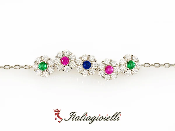 Delizioso Braccialetto Multicolor Brillante in Argento 925 Rodiato Oro Bianco - Immagine 3 di 4