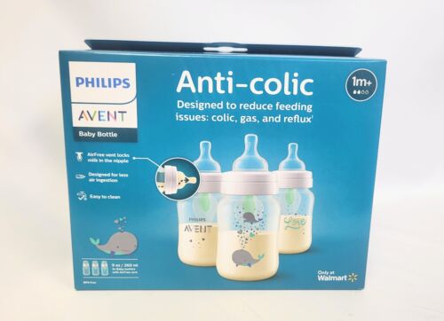 NEW, PHILIPS AVENT Anti-Colic AirFree Vent 8oz Baby Bottle 1M+ 3-PACK, SCY703