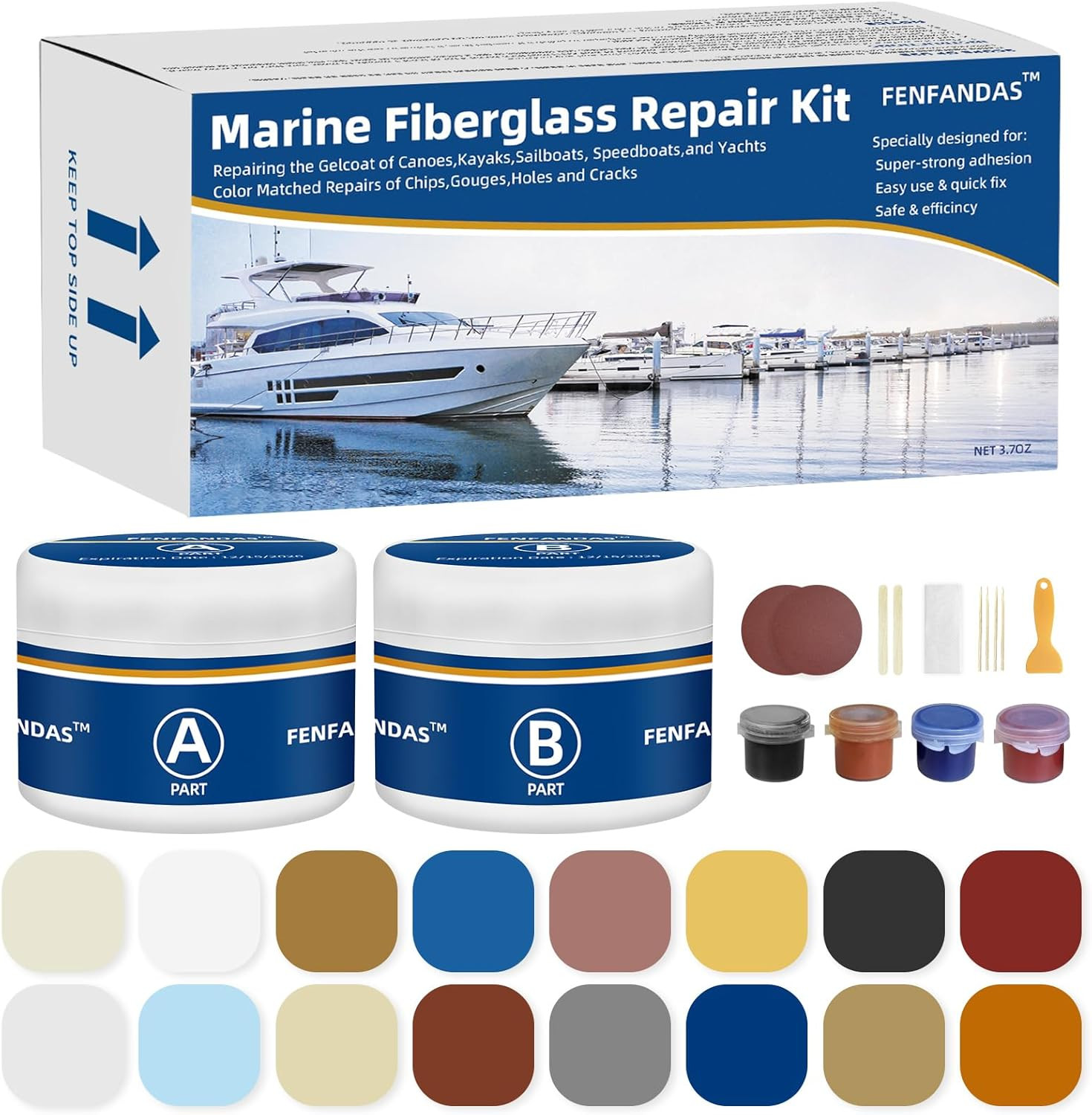 Marine Fiberglass Gel Coat Repair Kit Color Match Boats Holes Chips Cracks Pits