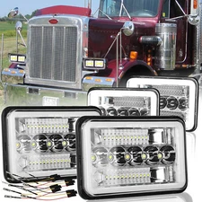 4X For Kenworth Peterbilt 359 379 378 H4652 4x6 LED Headlights Hi/Lo Beam DRL H4