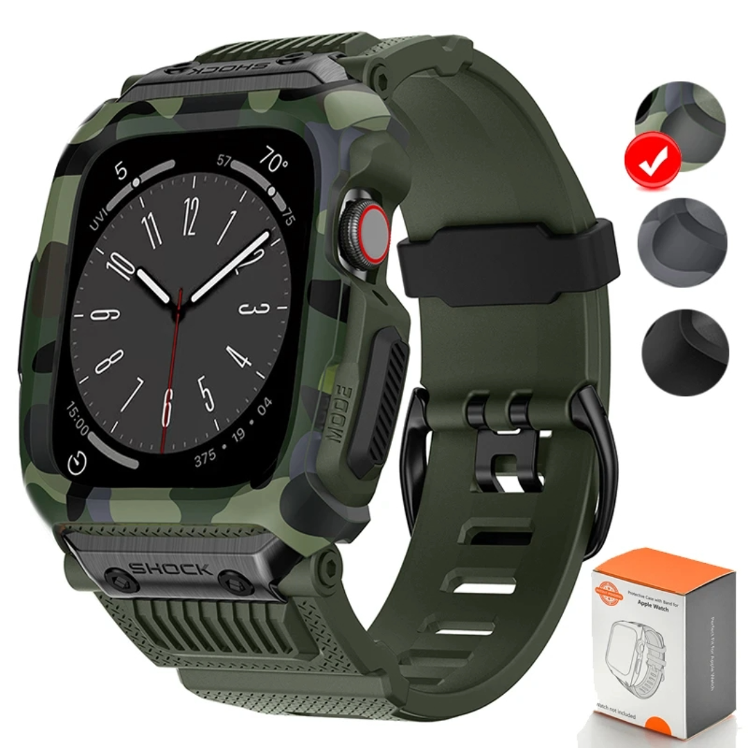 Camouflage Silicone Band Strap+Case Cover For Apple Watch 9 8 7 SE 6 42/44/45mm