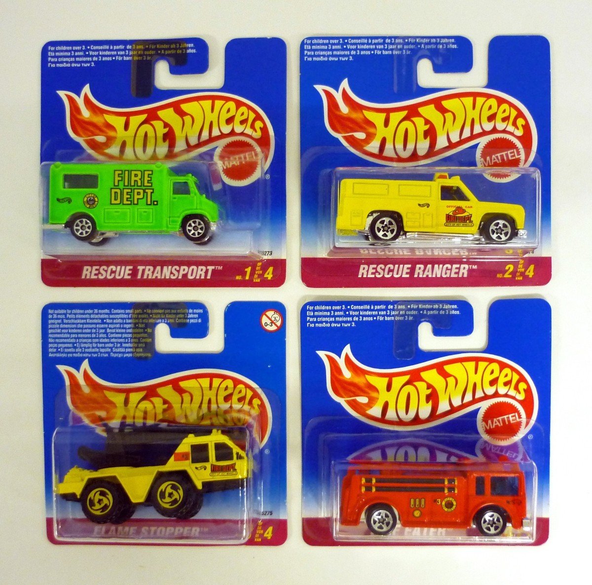 Hot Wheels Fire Department Set #1,2,3,4 Die-Cast Trucks Short Card