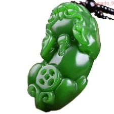 Chinese Green Jade Money Pixiu Pendant Hand Carving Necklace Amulet