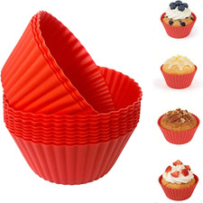 Silicone Muffin Cups Pans for Baking,Red Silicone Cupcake Liners 12PCS