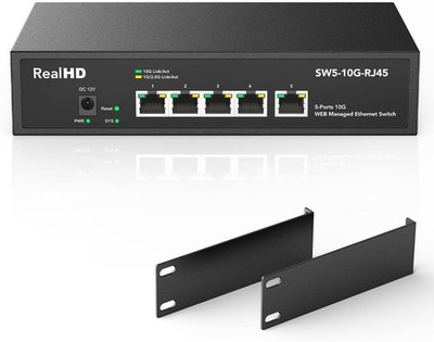 5 Port 10Gb RJ45 Web Managed Ethernet Network Switch w/5x10 Gigabit Base-T Port