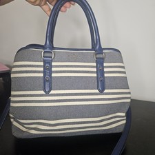Kate Spade New York Striped Canvas Leather Satchel Handbag - Navy/White
