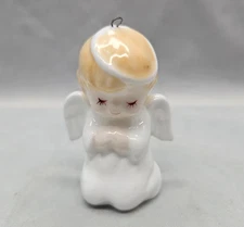 Vtg Bone China Angel Chrismas Ornament Kneeling Praying White Blonde Hair Small