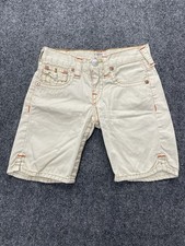 True Religion Kids Joey Crop Big T Shorts White Cream Orange Boys Size 10 Y2K