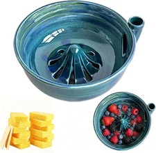 Self Rinsing Berry Washing Ceramic Bowl,Pale Blue,Ceramic Berry Basket withHoles