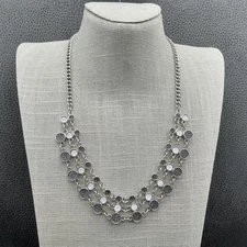 Charming Charlie Necklace Layered Statement Silver Tone Druzy Discs Adjustable