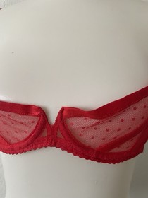Agent Provocateur Bra Women Sz 32B Ellora Demi Polka Dot Sheer Red Lingerie