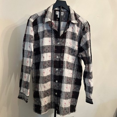 Dressbarn Woman 1X Button Down Top Plaid Black White Heart Long Sleeve Shirt