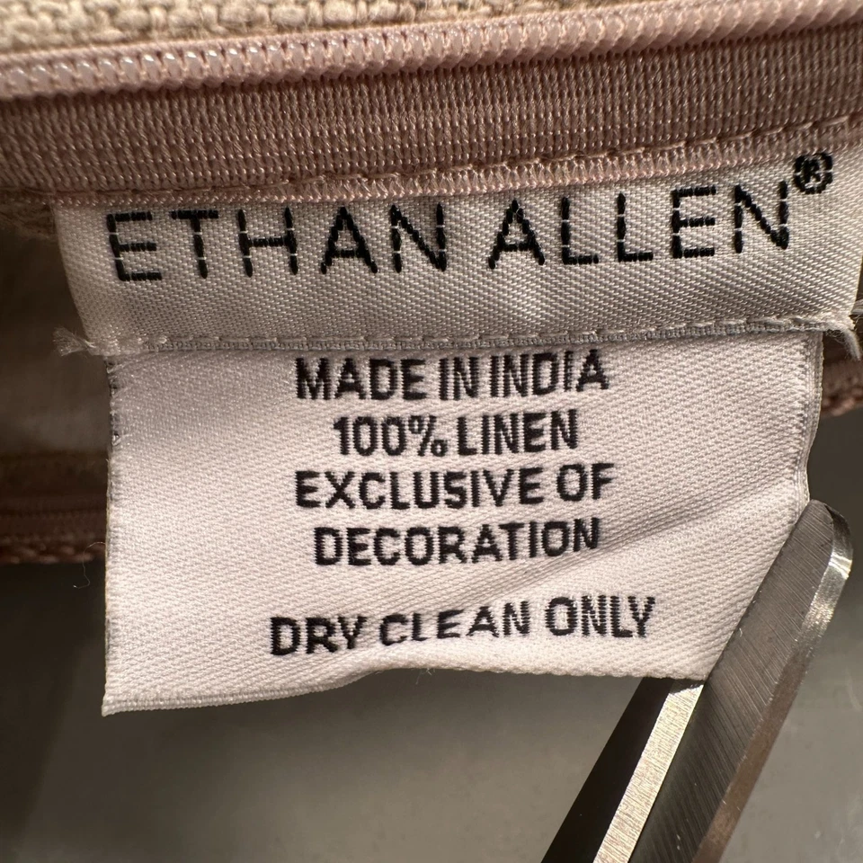 Ethan Allen Beaded Embroidered Throw Pillow Linen Rectangular Decorative Accent - Image 3 of 4