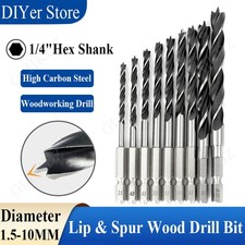 1.5-10mm Lip & Spur Wood Drill Bit HCS Hex Shank Brad Point Twist Drill Bit
