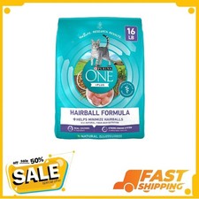 Purina ONE Plus Hairball Formula Natural Adult Dry Cat Food, 16-lb bag