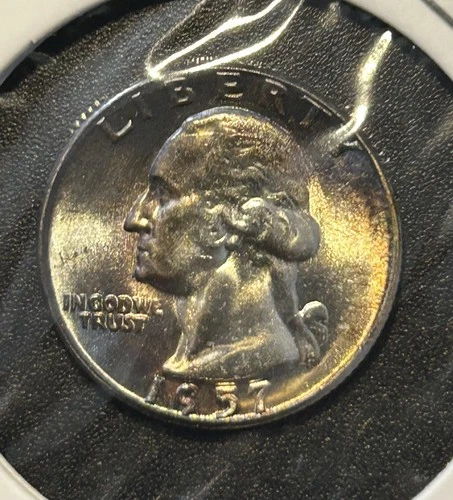 1957 Washington Quarter Rainbow Toned BRILLIANT UNCIRCULATED