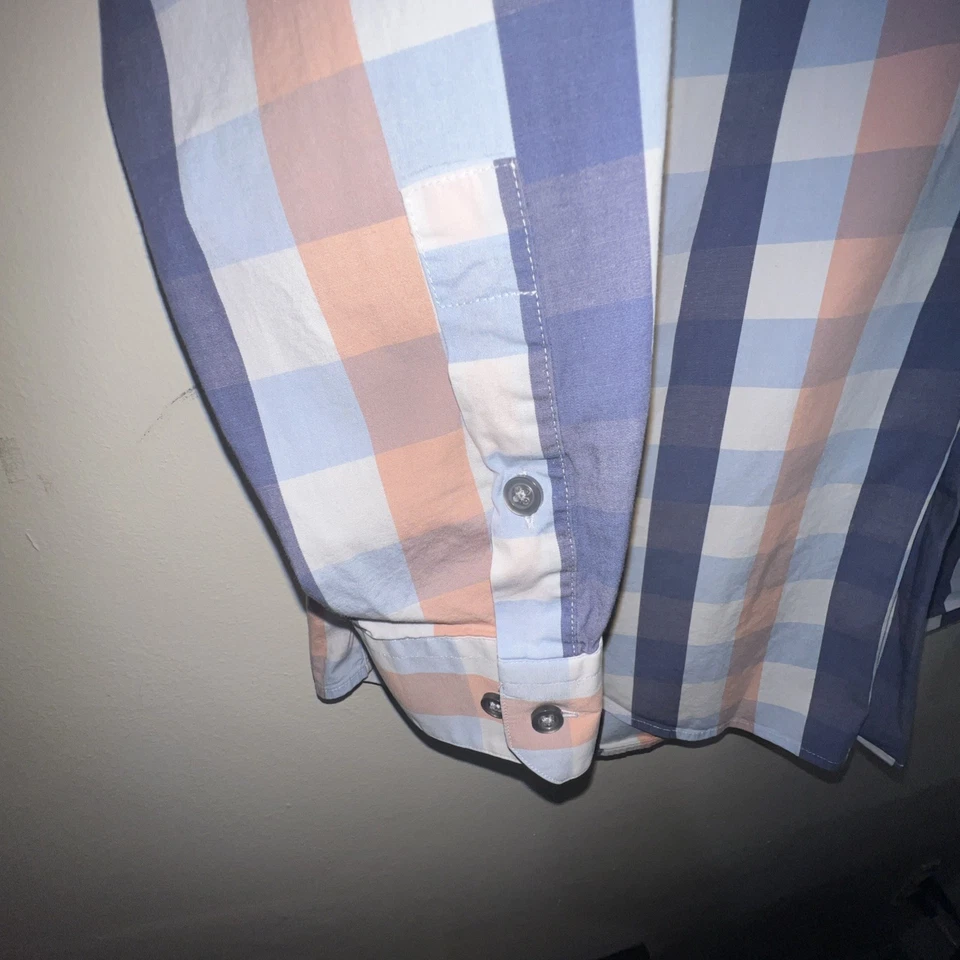 Alfani Plaid Slim Fit Stretch Button Dress Shirt Medium Pink Blue Plaid Men’s M - Image 2 of 4