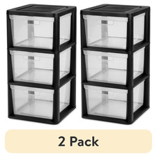2 Pack 3 Drawer Plastic Storage Tower Organizer Removable Clear Bins Black