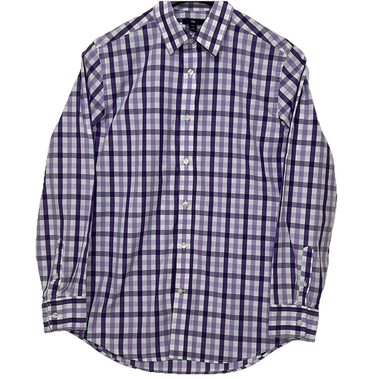 GAP Long Sleeve Button Plaid Shirt Preppy Cotton Purple Men Size Medium 15-15.5