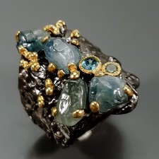 Rough gem jewelry Blue Sapphire Ring 925 Sterling Silver Size 8 /R432803