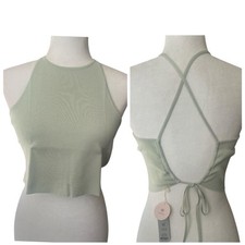 NWT Neiwai X Savislook Light Green Knit Tie Back Cropped Camisole Medium Reg 88