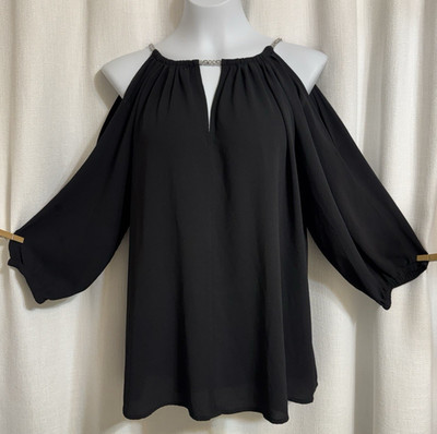 Michael Kors Cold Shoulder Blouse Shirt Sz 0X Stretch Peek a Boo Front #0255