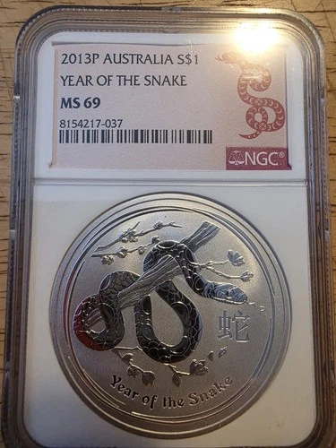 2013P Australia Year of The Snake Lunar 1 oz Silver $1 Coin NGC MS 69