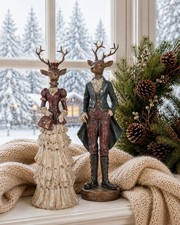 Neu 2026 Hirsch Dame & Herr Vintage Gr&uuml;n Rot Gold Clayre & Eef Weihnachten