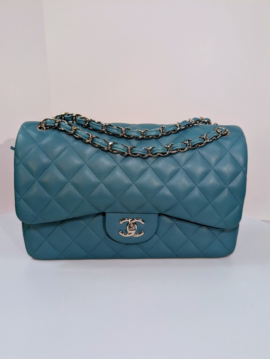 Chanel Teal Quilted Lambskin Jumbo Classic Double Flap Bag | eBay