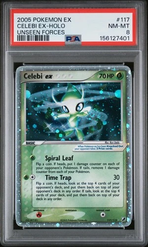 2005 POKEMON EX UNSEEN FORCES #117 CELEBI EX-HOLO PSA 8