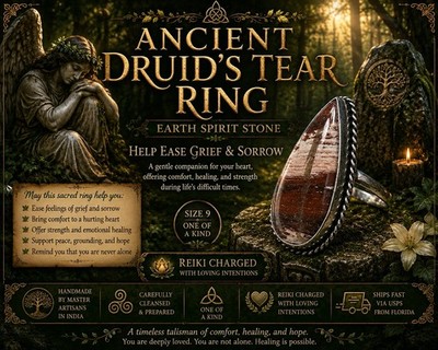   Ancient Druid s Tear Relic Ring Earth Spirit Stone Size 9 Reiki Charged