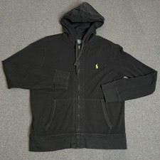 Polo Ralph Lauren Hoodie Mens Large Black Full Zip Cotton Sweatshirt Pony Logo