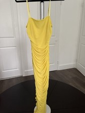 Ribbed Bodycon Dress Yellow Sleeveless Midi Dress Party Cocktail Size S Fitted