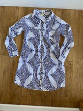 Roberta Roller Rabbit Tunic Dress Medium Blue BROWN Resort Wear Cover Up Cotton