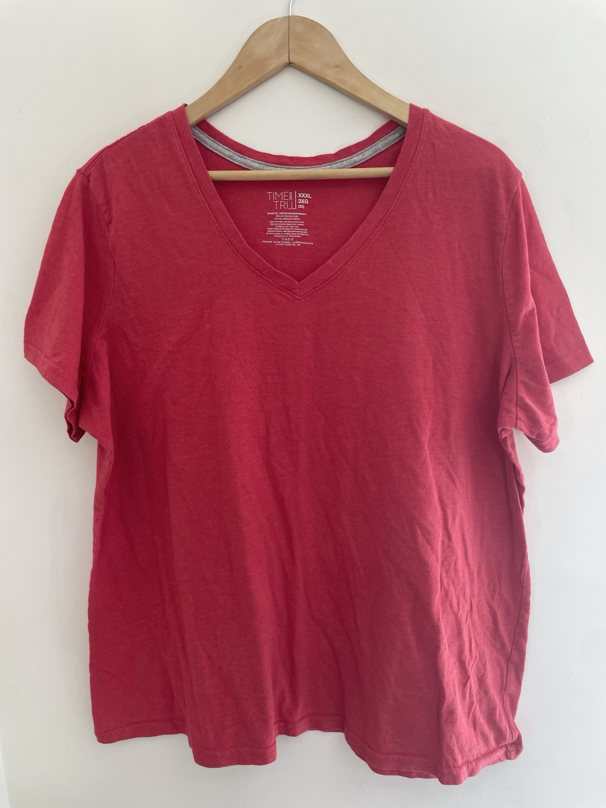 Time And Tru Women's Solid Red Cotton Polyester V-Neck Short Sleeve Shirt XXXL