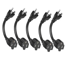  Short Extension Cord, 3 Prong 8-Inch Small Extension Cord Outlet Saver 5 Pack