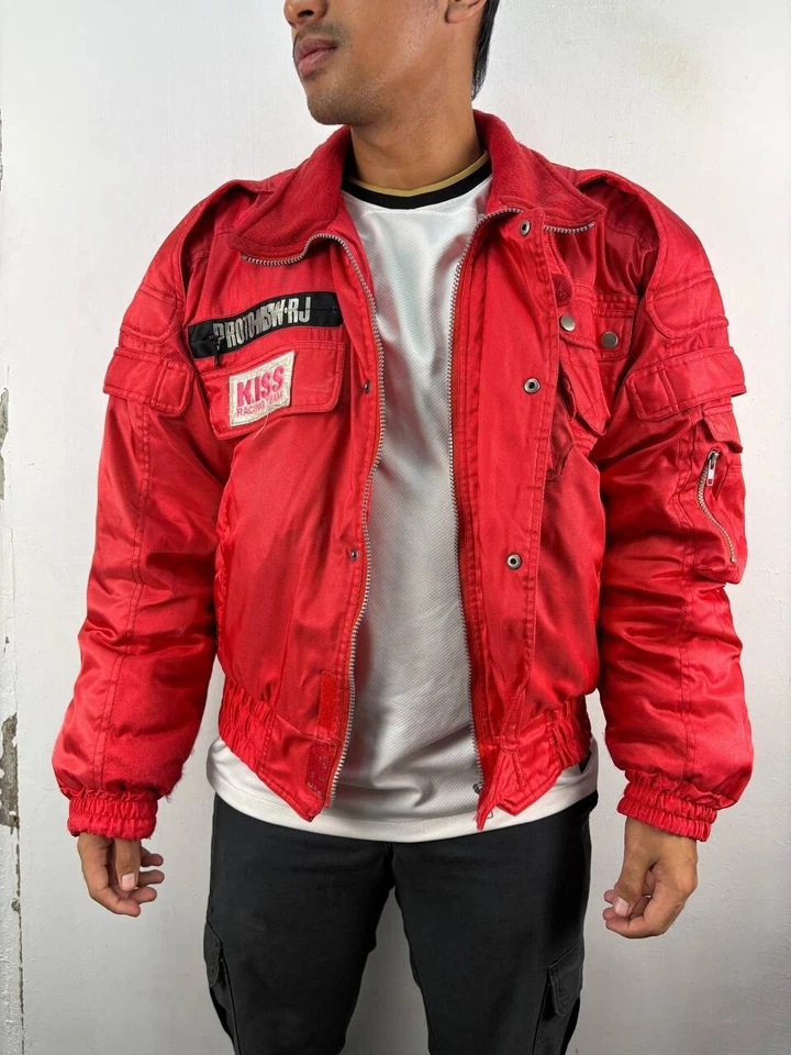 Vintage KISS RACING TEAM biker jacket bomber protector riders Men Size Large - Image 3 of 4
