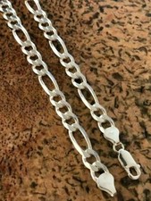Men's Solid 925 Sterling Silver Figaro Chain Necklace ITALY 8mm Thick 18-30"