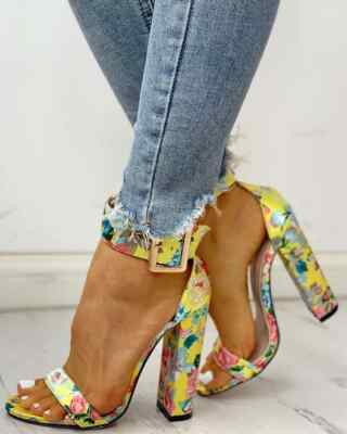 Damen Sandalen bequemer Absatz 12 cm Plateau gelb Kunstleder Plateau CZ055