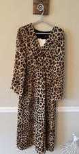 NWT Zara Womens Size Medium Midi Dress Brown Animal Print Long Sleeve