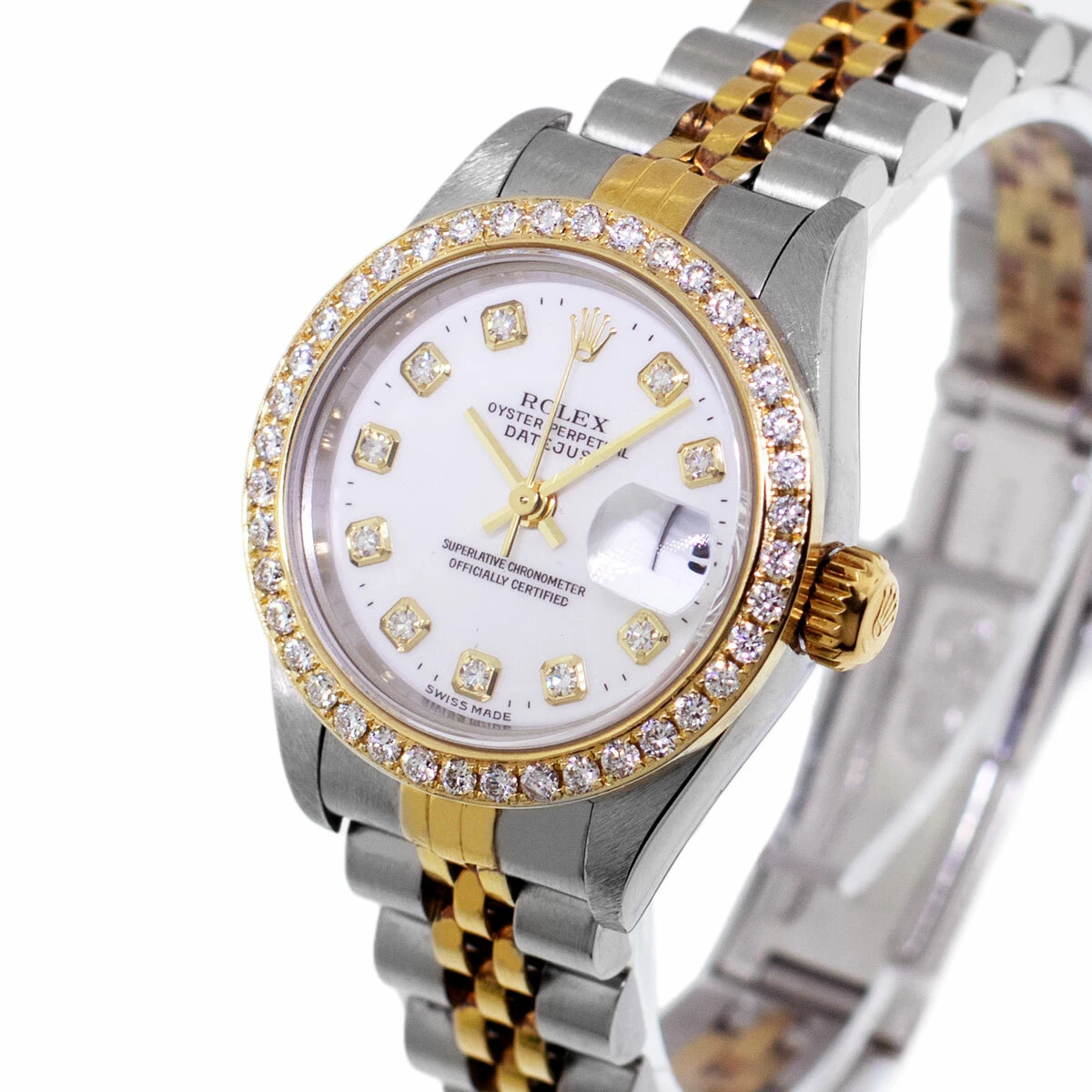 Rolex Datejust 26mm Yellow Gold Steel White Diamond Dial Diamond