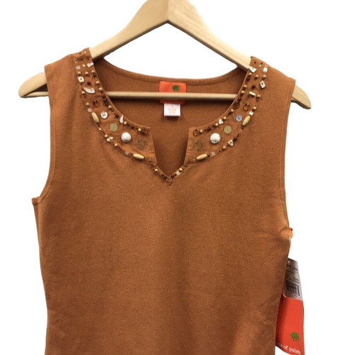 Hearts Of Palm Sweater Womens Medium Orange Beads Sequins - Picture 2 of 8