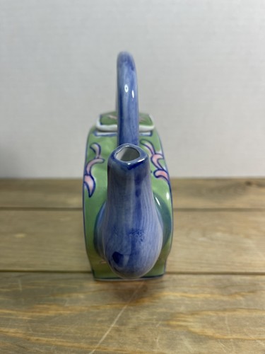 Vintage Ben Rickert Teekanne rosa blau grün Teekanne flache Seiten - Bild 2 von 10