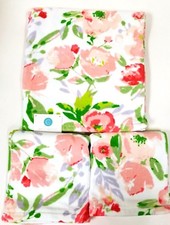 NEW C HOME 3 PC SET WHITE+RED+PINK+GREEN FLORAL 100% COTTON 1 BATH+2 HAND TOWEL