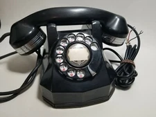 Vintage Automatic Electric Rotary Phone Black Bakelite Chrome Monophone Box 4111