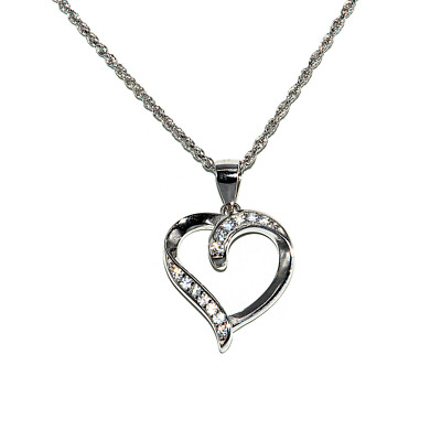 Diamond Cut Chain Necklace 1.2mm Heart Pendant CZ Stones 925 Sterling Silver 